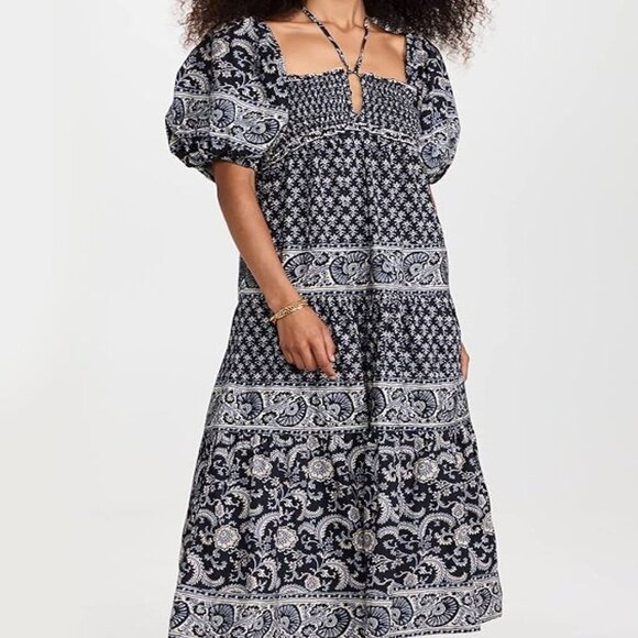 Sea New York - Jasper Border Print Puff Sleeve Dress - Navy Size Small - Picture 5 of 6
